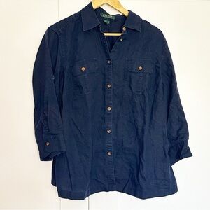 Ralph Lauren linen Sailor Button Up Shirt 1X XL Relaxed Coastal Nautical Preppy